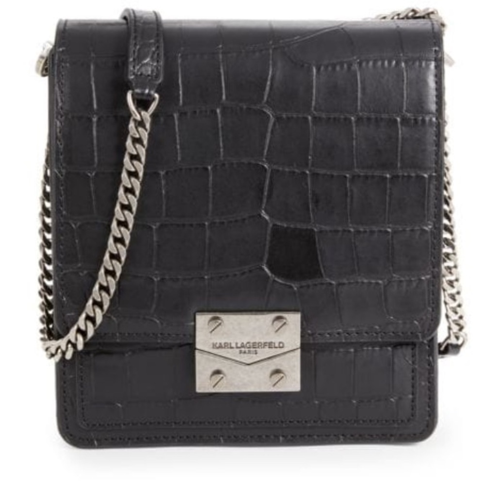 Karl Lagerfeld Paris Black Corinne Embossed Leather NWT Crossbody Purse Bag